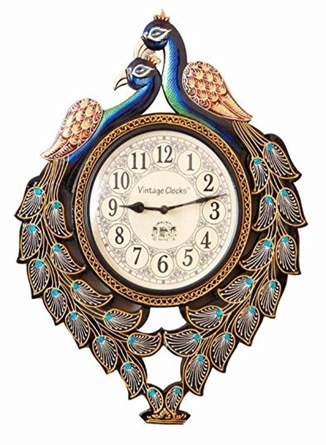 Vintage Clock Large Peacock Pine Wood Clock - Image 3